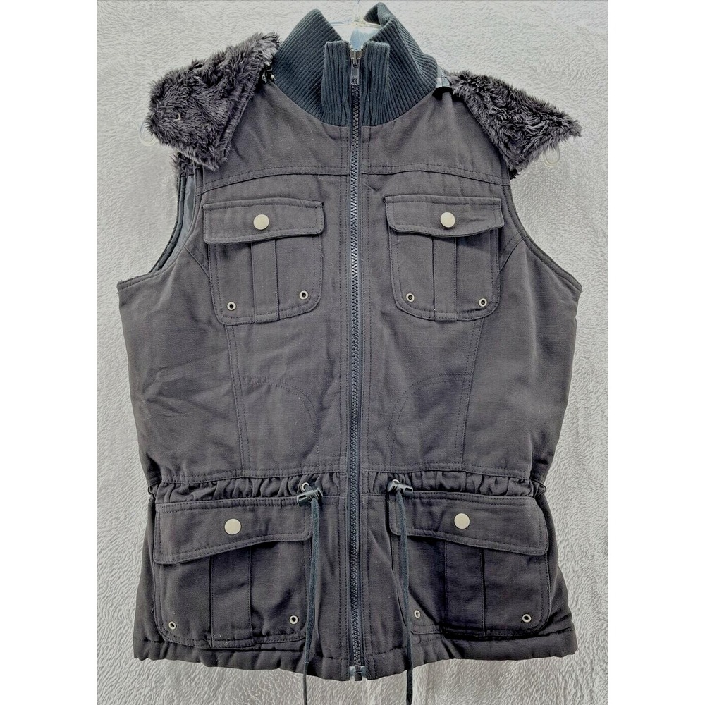 Titania Golf Vest Womens M Couture Club Fur Hooded Black Quilt Lined Inner Zip